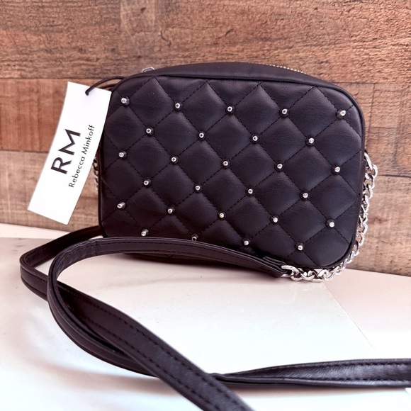 NWT Rebecca Minkoff Vegan Leather Black Quilted Studded Crossbody Bag - Picture 2 of 7